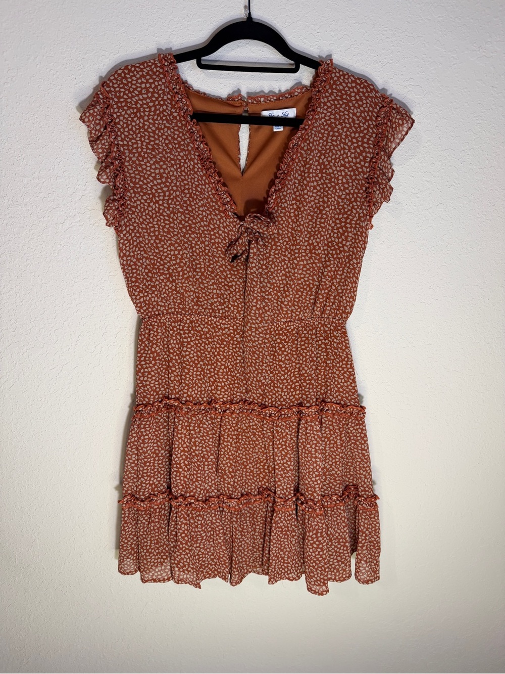 She + Sky Rust Floral Tiered Ruffle Mini Dress